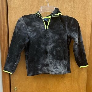 NWOT Old Navy Black and Gray Tie-Dye Fleece Pullover with Neon Green Trim Sz XS